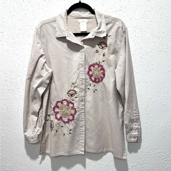 Bobbie Brooks embroidered vintage Striped Cotton Top large - Picture 1 of 8